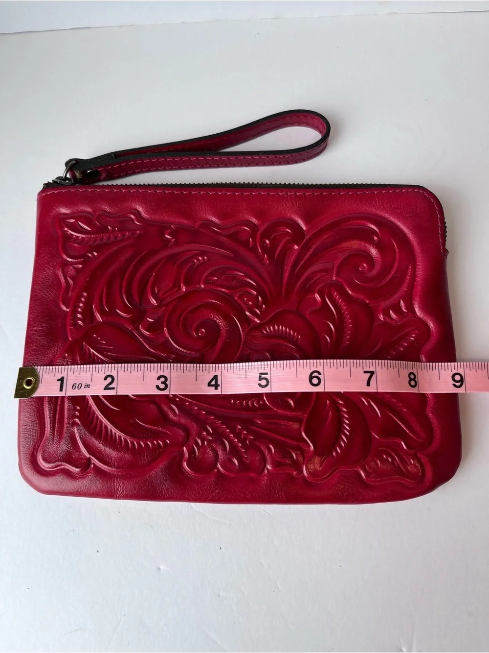 Patricia Nash Cassini Red Tooled Leather Wristlet